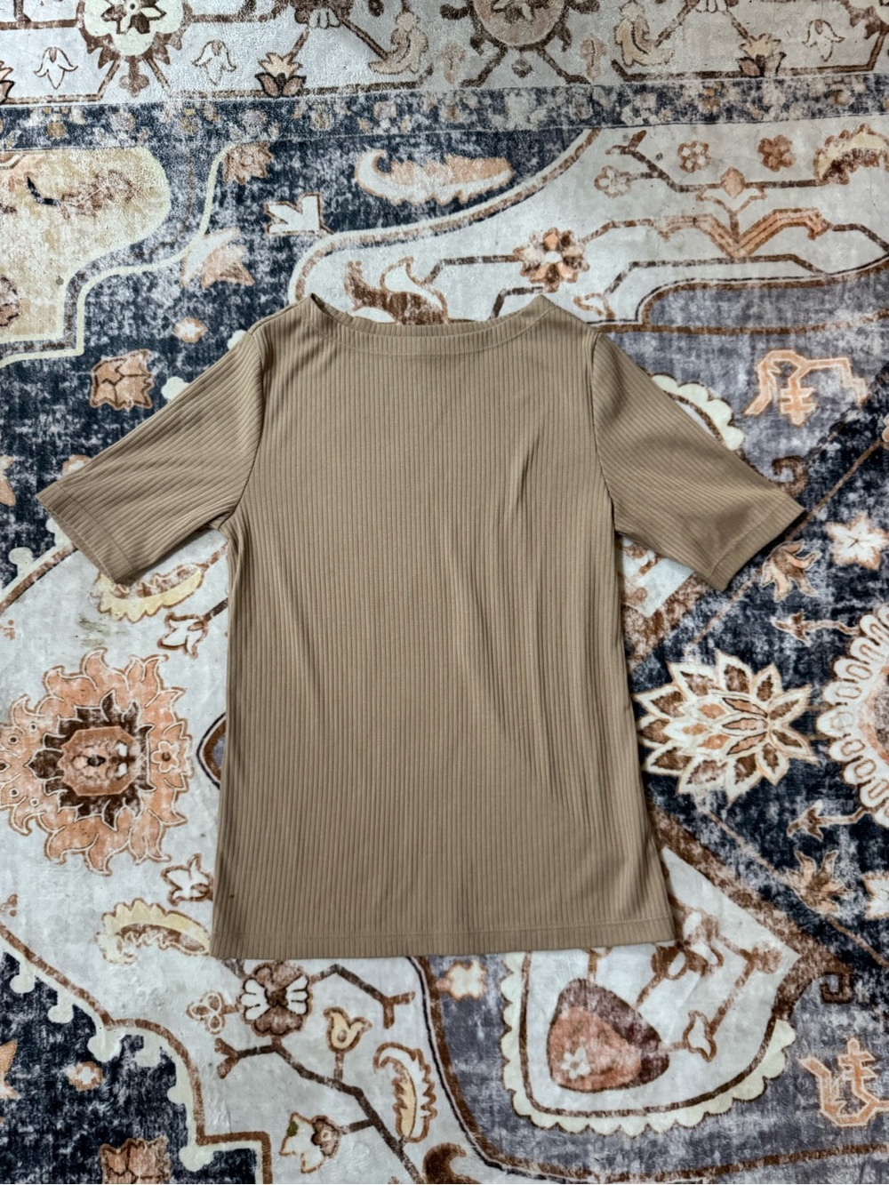Uniqlo Ribbed Short-Sleeve Top in Tan